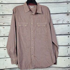 Old Navy Men’s Medium Plaid Button Up Long Sleeve Shirt Red Blue Yellow 100% Cot